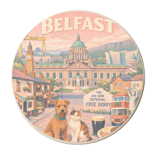 Belfast Pastel Poster - personalised beer coaster by AP