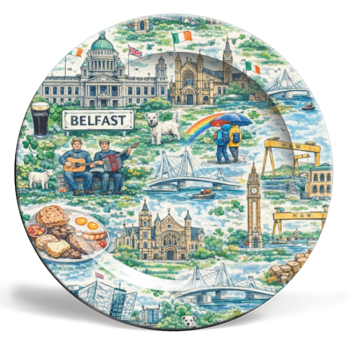 Belfast Watercolour - ceramic dinner plate by Ms Doodle