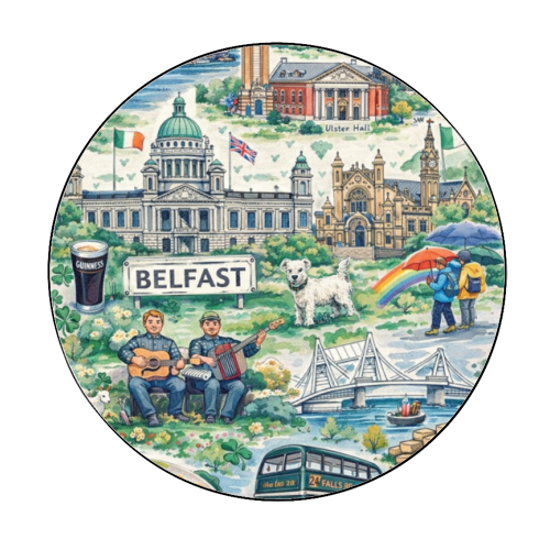 Belfast Watercolour - Circle Sticker by Ms Doodle
