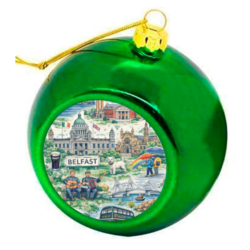 Belfast Watercolour - colourful christmas bauble by Ms Doodle