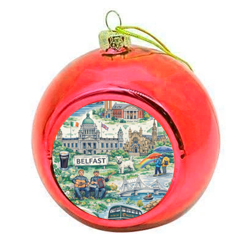 Belfast Watercolour - colourful christmas bauble by Ms Doodle