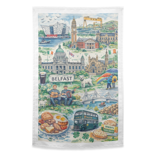 Belfast Watercolour - funny tea towel by Ms Doodle
