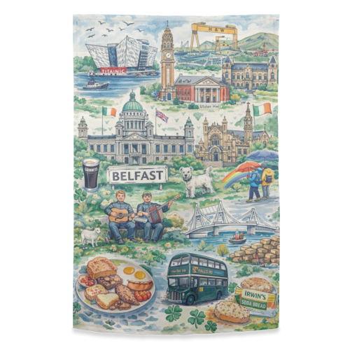 Belfast Watercolour - funny tea towel by Ms Doodle