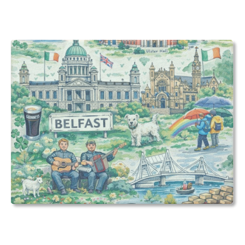 Belfast Watercolour - glass chopping board by Ms Doodle