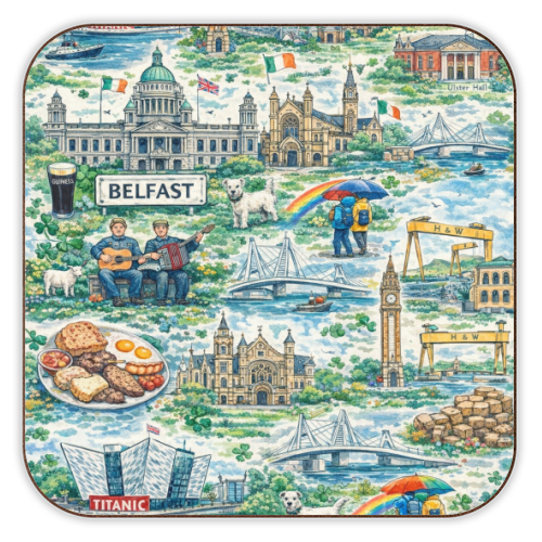 Belfast Watercolour - personalised beer coaster by Ms Doodle