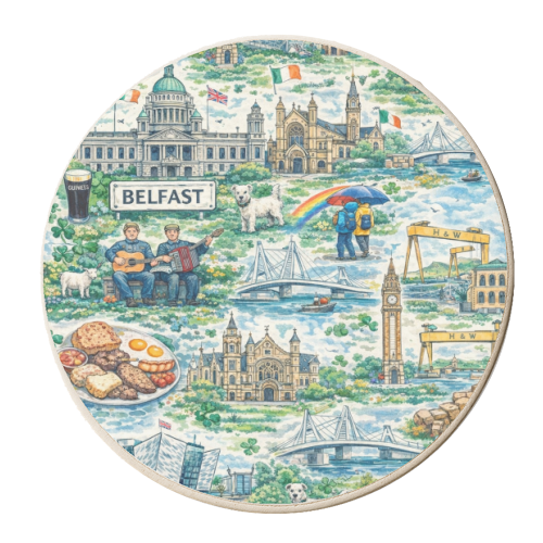Belfast Watercolour - personalised beer coaster by Ms Doodle
