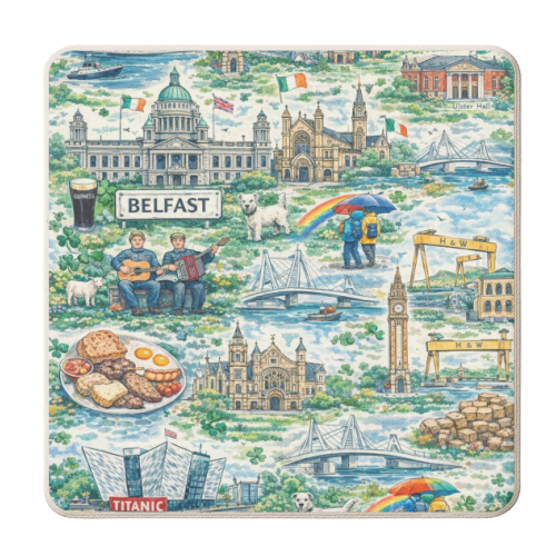 Belfast Watercolour - personalised beer coaster by Ms Doodle