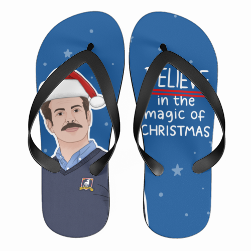 Believe in the magic of Christmas - funny flip flops by Loren Grosvenor
