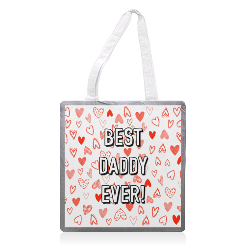 Best Daddy Ever (red heart pattern) - printed canvas tote bag by Adam Regester