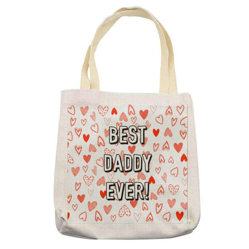 Best Daddy Ever (red heart pattern) - printed canvas tote bag by Adam Regester