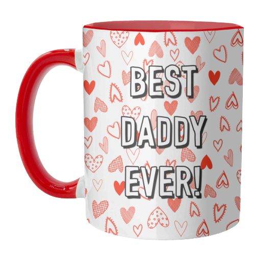 Best Daddy Ever (red heart pattern) - unique mug by Adam Regester