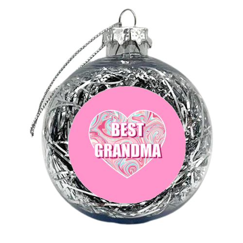Best Grandma On A Pink Marbled Heart - xmas bauble by Adam Regester
