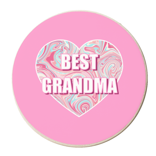 Best Grandma On A Pink Marbled Heart - personalised beer coaster by Adam Regester