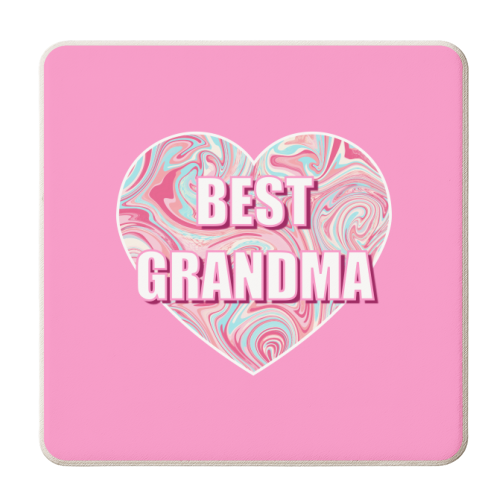 Best Grandma On A Pink Marbled Heart - personalised beer coaster by Adam Regester