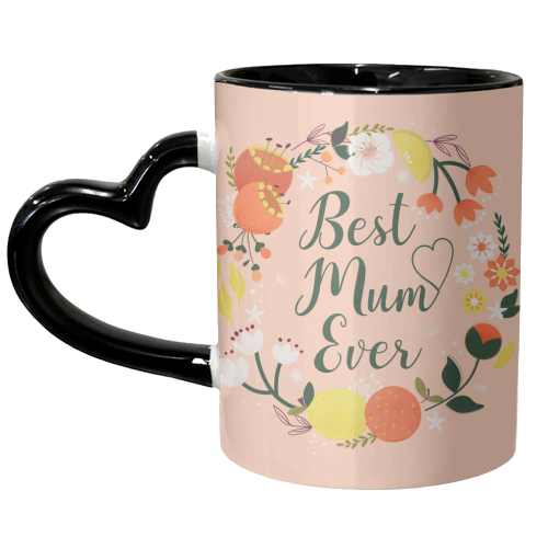 Best Mum Ever - Flowers and Fruit Typography - unique mug by Ania Wieclaw