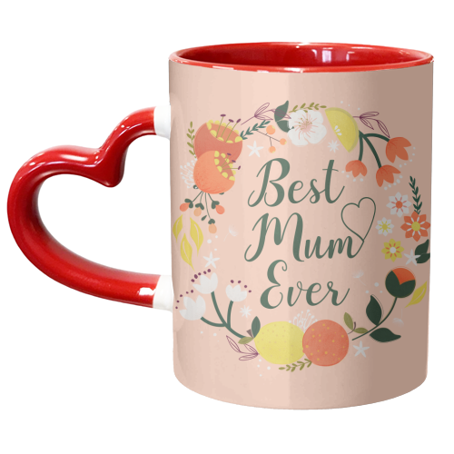 Best Mum Ever - Flowers and Fruit Typography - unique mug by Ania Wieclaw