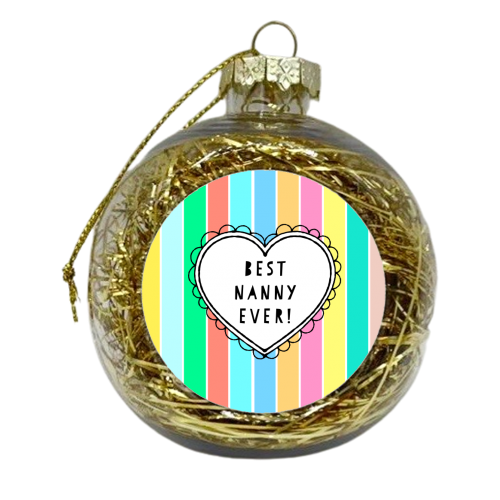 Best Nanny Ever Heart On Bright Pastel Stripes - xmas bauble by Adam Regester