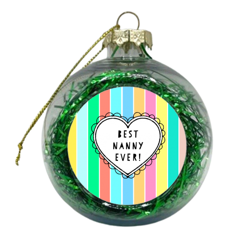 Best Nanny Ever Heart On Bright Pastel Stripes - xmas bauble by Adam Regester
