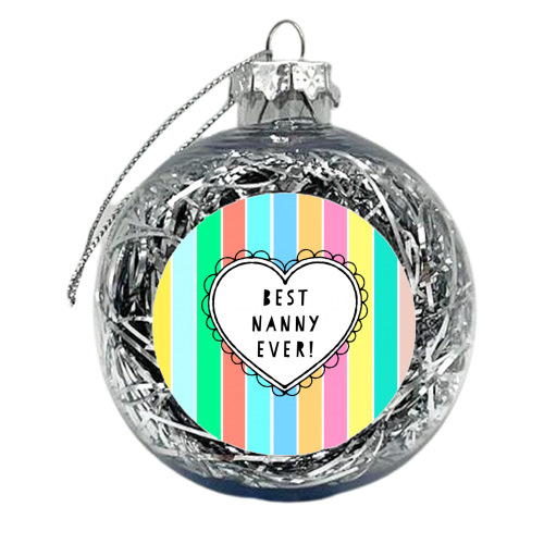 Best Nanny Ever Heart On Bright Pastel Stripes - xmas bauble by Adam Regester