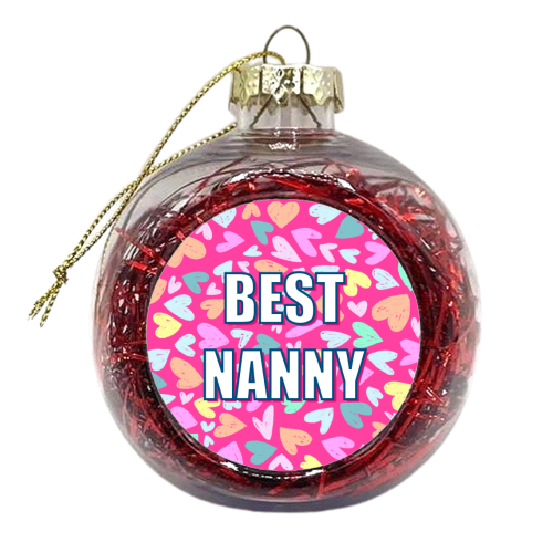 Best Nanny With Coloured Hearts - xmas bauble by Adam Regester