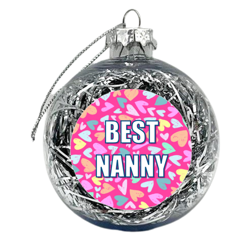 Best Nanny With Coloured Hearts - xmas bauble by Adam Regester