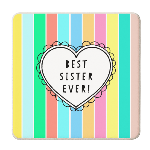 Best Sister Ever Heart On Candy Stripes - personalised beer coaster by Adam Regester