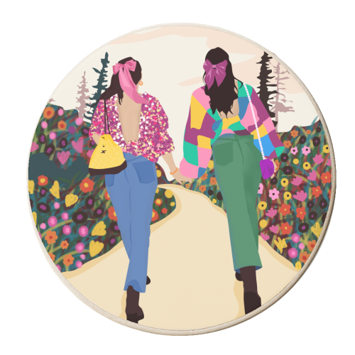 Besties, Best Friends Friendship Fashion, Girl Power Empower Bohemian Travel Companion Soulmates Gift - personalised beer coaster by Uma Prabhakar Gokhale