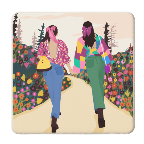 Besties, Best Friends Friendship Fashion, Girl Power Empower Bohemian Travel Companion Soulmates Gift - personalised beer coaster by Uma Prabhakar Gokhale