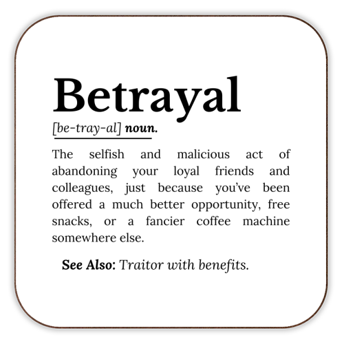 Betrayal Definition Funny Version - personalised beer coaster by timsal shol