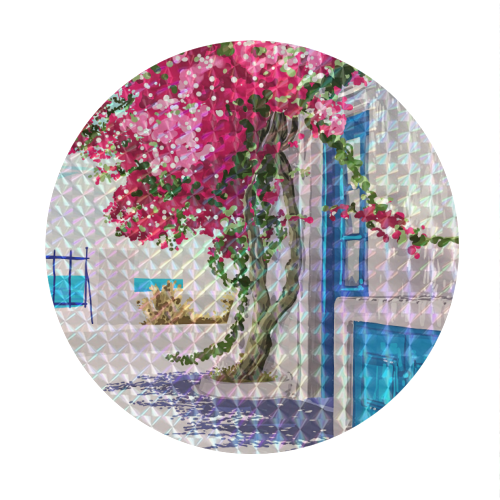 Better days are on their way | Greece Santorini Island Travel | Summer Architecture Positivity - Circle Sticker by Uma Prabhakar Gokhale