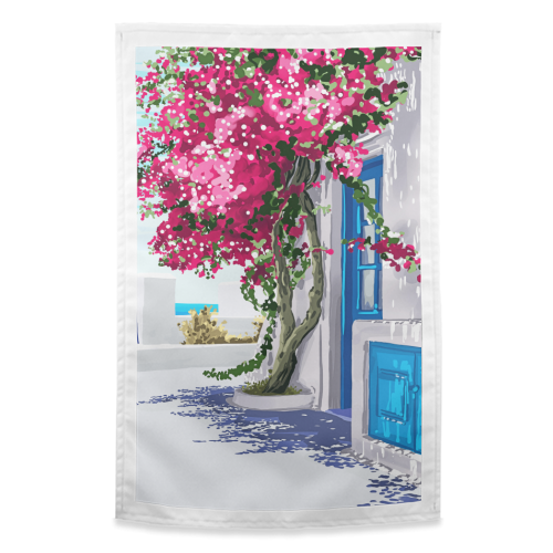 Better days are on their way | Greece Santorini Island Travel | Summer Architecture Positivity - funny tea towel by Uma Prabhakar Gokhale