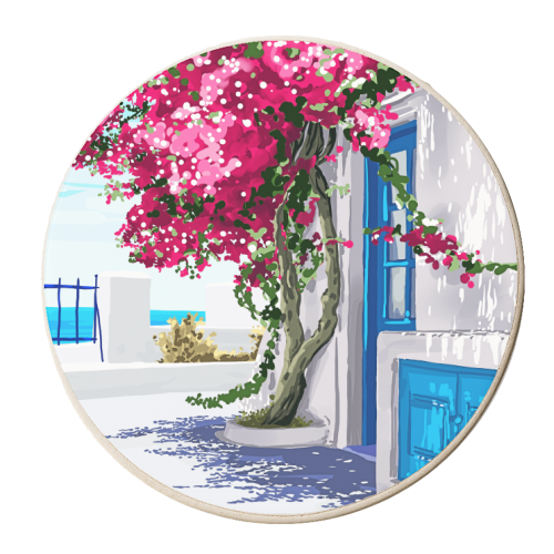 Better days are on their way | Greece Santorini Island Travel | Summer Architecture Positivity - personalised beer coaster by Uma Prabhakar Gokhale