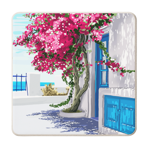 Better days are on their way | Greece Santorini Island Travel | Summer Architecture Positivity - personalised beer coaster by Uma Prabhakar Gokhale