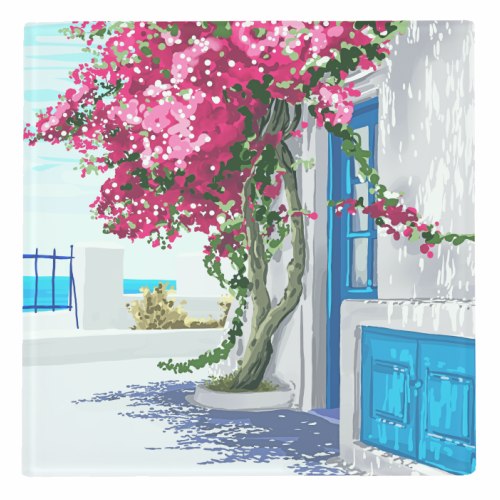 Better days are on their way | Greece Santorini Island Travel | Summer Architecture Positivity - personalised beer coaster by Uma Prabhakar Gokhale