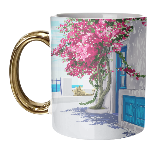 Better days are on their way | Greece Santorini Island Travel | Summer Architecture Positivity - unique mug by Uma Prabhakar Gokhale
