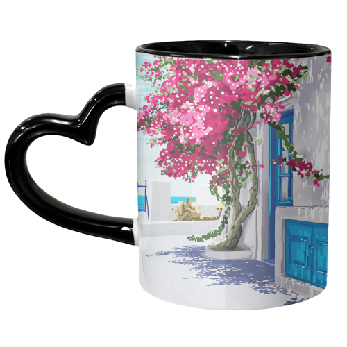 Better days are on their way | Greece Santorini Island Travel | Summer Architecture Positivity - unique mug by Uma Prabhakar Gokhale
