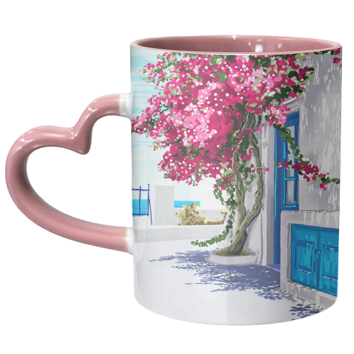 Better days are on their way | Greece Santorini Island Travel | Summer Architecture Positivity - unique mug by Uma Prabhakar Gokhale