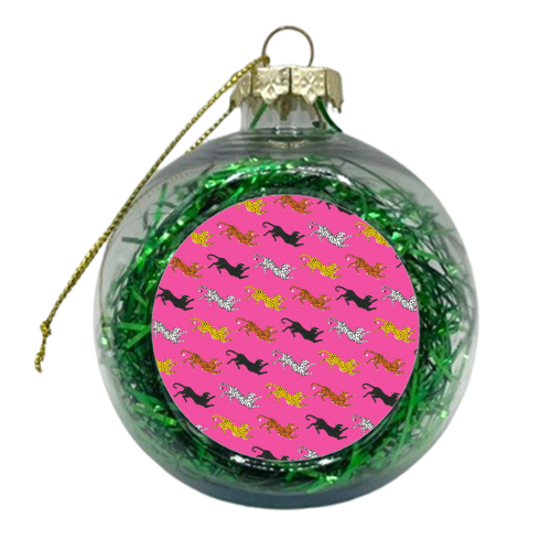 Big Pink Cat Pattern - xmas bauble by Yazmin Brooks