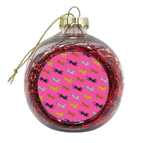 Big Pink Cat Pattern - xmas bauble by Yazmin Brooks
