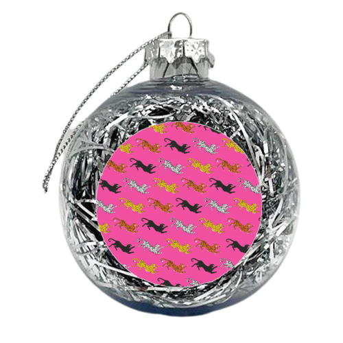 Big Pink Cat Pattern - xmas bauble by Yazmin Brooks