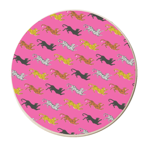 Big Pink Cat Pattern - personalised beer coaster by Yazmin Brooks