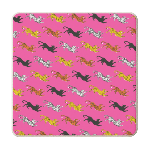Big Pink Cat Pattern - personalised beer coaster by Yazmin Brooks