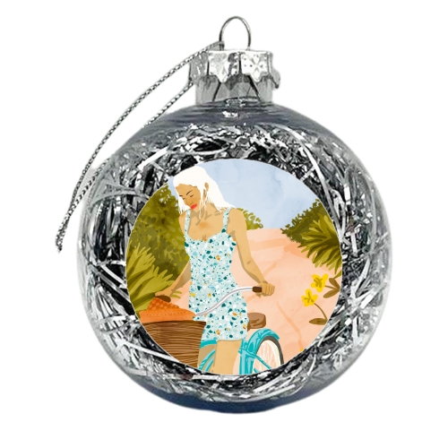 Biking In The Woods - xmas bauble by Uma Prabhakar Gokhale