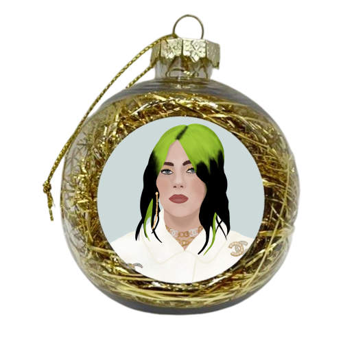 Billie Eilish Portrait - xmas bauble by Rock and Rose Creative