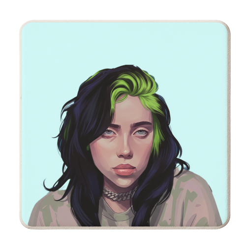 Billie Eilish Portrait - personalised beer coaster by David Bond