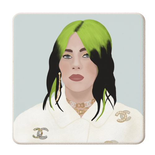 Billie Eilish Portrait - personalised beer coaster by Rock and Rose Creative