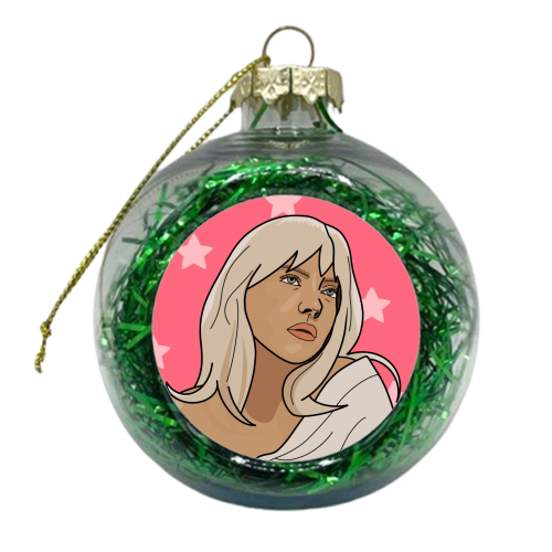 Billie eilish star print - xmas bauble by The Girl Next Draw