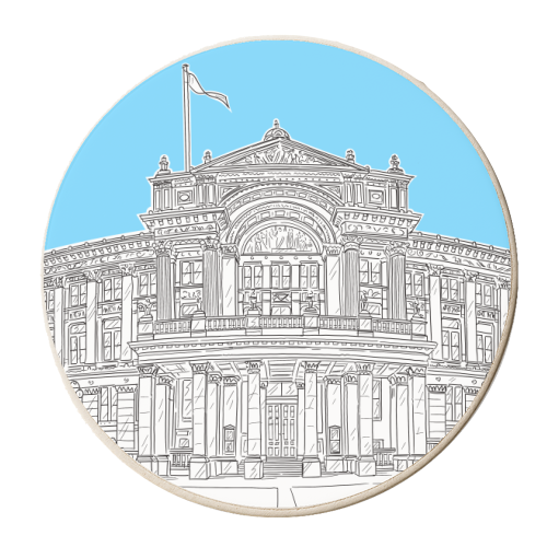 Birmingham Art Galley and Museum, UK, (pale blue version) - personalised beer coaster by Adam Regester