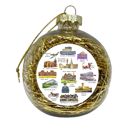 Birmingham Landmarks on White - xmas bauble by AP