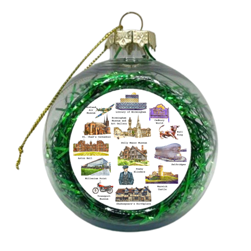 Birmingham Landmarks on White - xmas bauble by AP